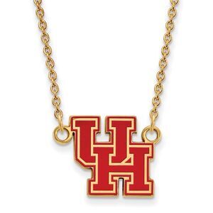 14k Gold Plated Silver U of Houston Small Enamel Pendant Necklace
